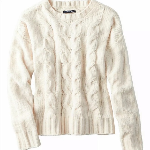 American Eagle Cable Knit Cream Sweater 